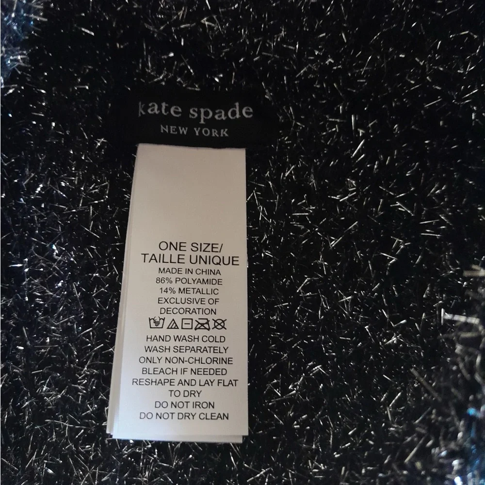 Kate Spade New York Black Silver Tinsel Knit Beanie Winter Hat NWT